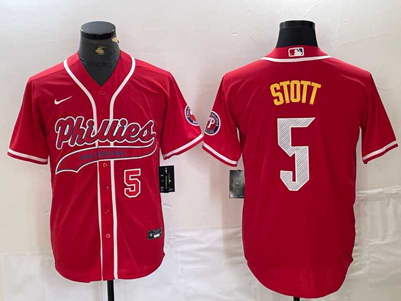 Men%27s Philadelphia Phillies #5 Bryson Stott Number Red Cool Base Stitched Baseball Jerseys